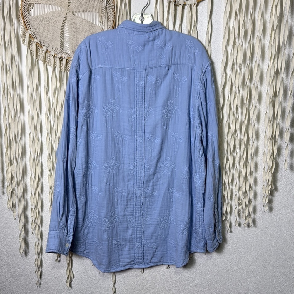 CP Shades Summer Blue Embroidered Cotton Long Sleeve Button Down Blouse XL - Picture 10 of 12